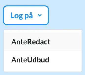 Menuen Log på på ante.dk med punktet AnteRedact.